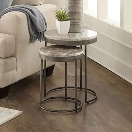 Contemporary Nesting End Tables with Marble Tops